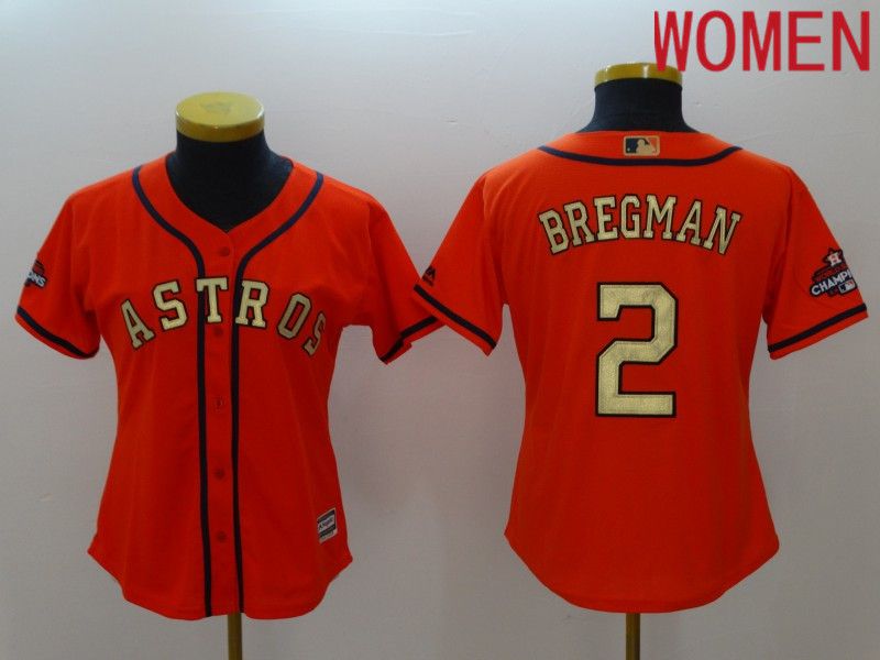 Women Houston Astros 2 Bregman Orange Gold word of champion Game MLB Jersey